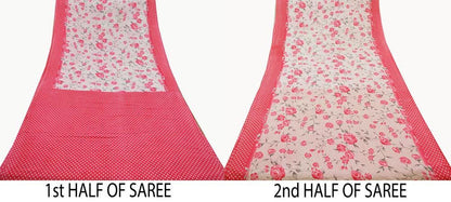 Indian Vintage Sari White & Pink Printed Pure Cotton Sarees Craft Fabric 5Yd Soft Sewing Sarong Wrap Boho Floral Quilting Dress making