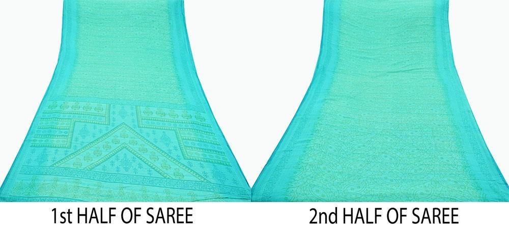 Indian Vintage Sari Blue & Beige Printed 100% Pure Cotton Sarees Craft Fabric 5Yd Sewing Soft Sarong Wrap Floral Dress Making Shrug Quilting