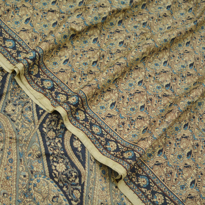 Indian Vintage Beige Saree Pure Silk Printed Sari Craft Fabric 6yd Sewing Craft Dress Making  Soft Paisley Quilting Crafting Upcycle Used