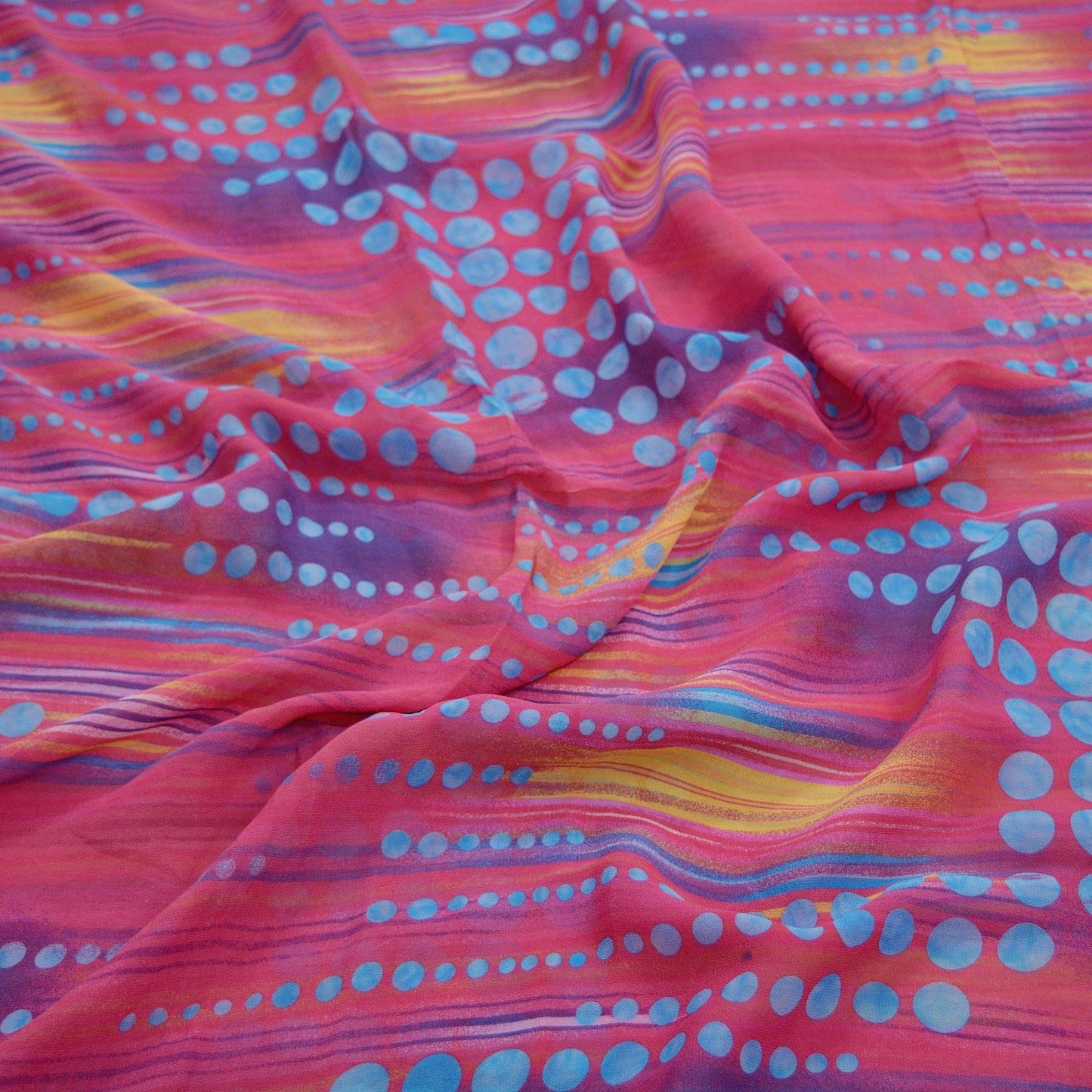 Indian Vintage Sari Pink & Blue Pure Georgette Silk Printed Saree Craft Fabric Sewing 5Yd Soft Light Dress Making Quilting Crafting Upcycle