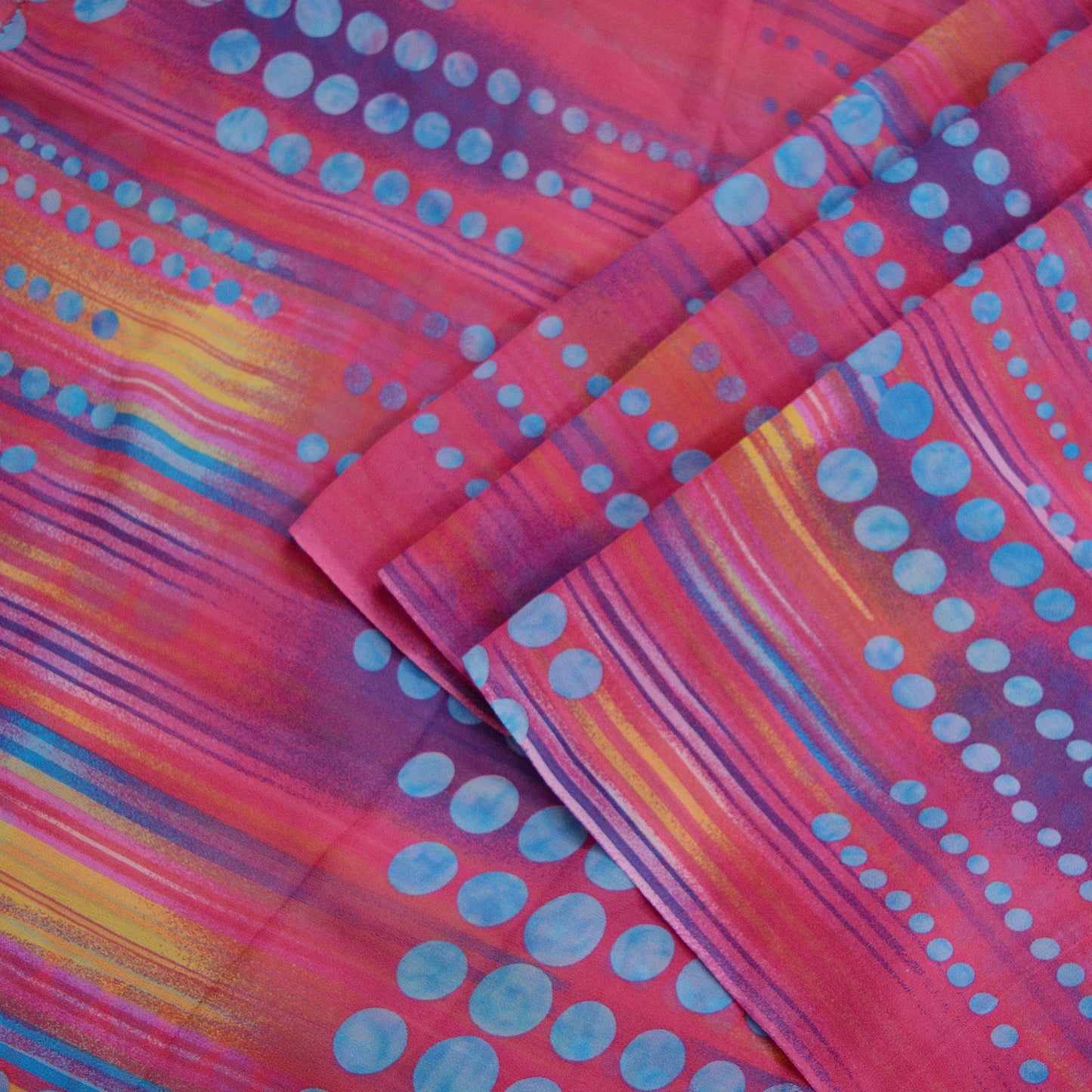 Indian Vintage Sari Pink & Blue Pure Georgette Silk Printed Saree Craft Fabric Sewing 5Yd Soft Light Dress Making Quilting Crafting Upcycle