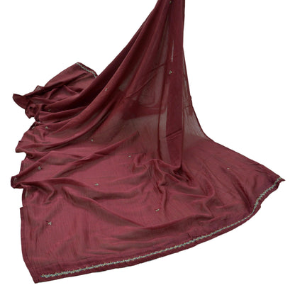 Indian Vintage Maroon Dupatta Long Stole Hand Embroidered stole Pure Cotton Scarves Veil Wrap Soft Floral Zardozi/ Dabka