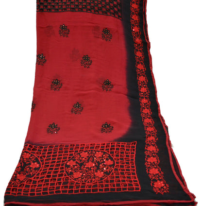 Indian Vintage Black & Red Dupatta Pure Georgette silk Long Stole Hand Embroidered Scarves Stole Veil Wrap Sequins Hijab