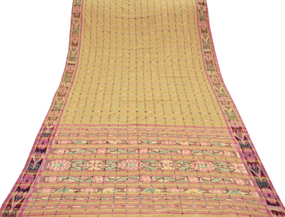 Indian Vintage Sarees Beige Pure Cotton Hand woven Sambalpuri Ikat sari Craft Fabric 5Yd Ethnic Chackra Border Dress Making Quilting