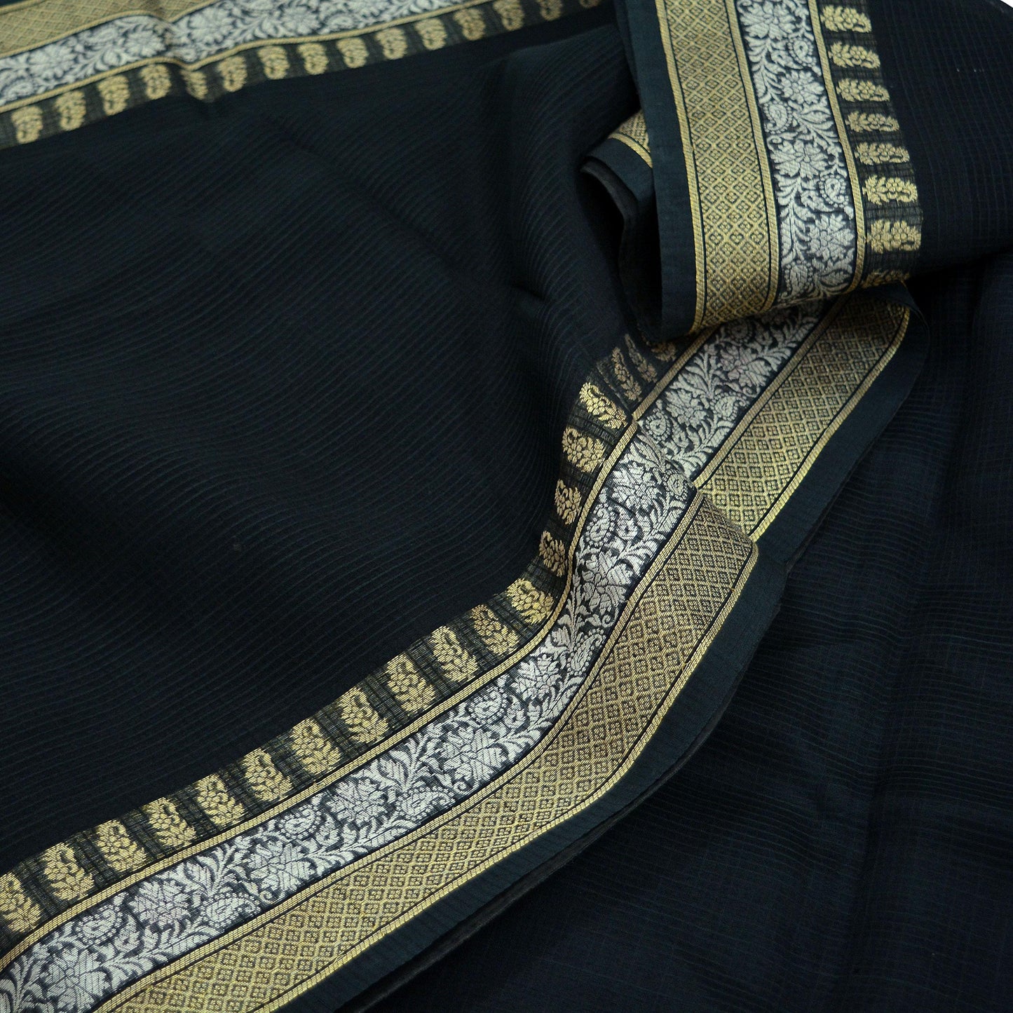 Indian Vintage Sari Black Pure chanderi Silk Block Printed Sarees Craft Fabric 5Yd Soft Zari Border Floral Dress making bollywood silk saree