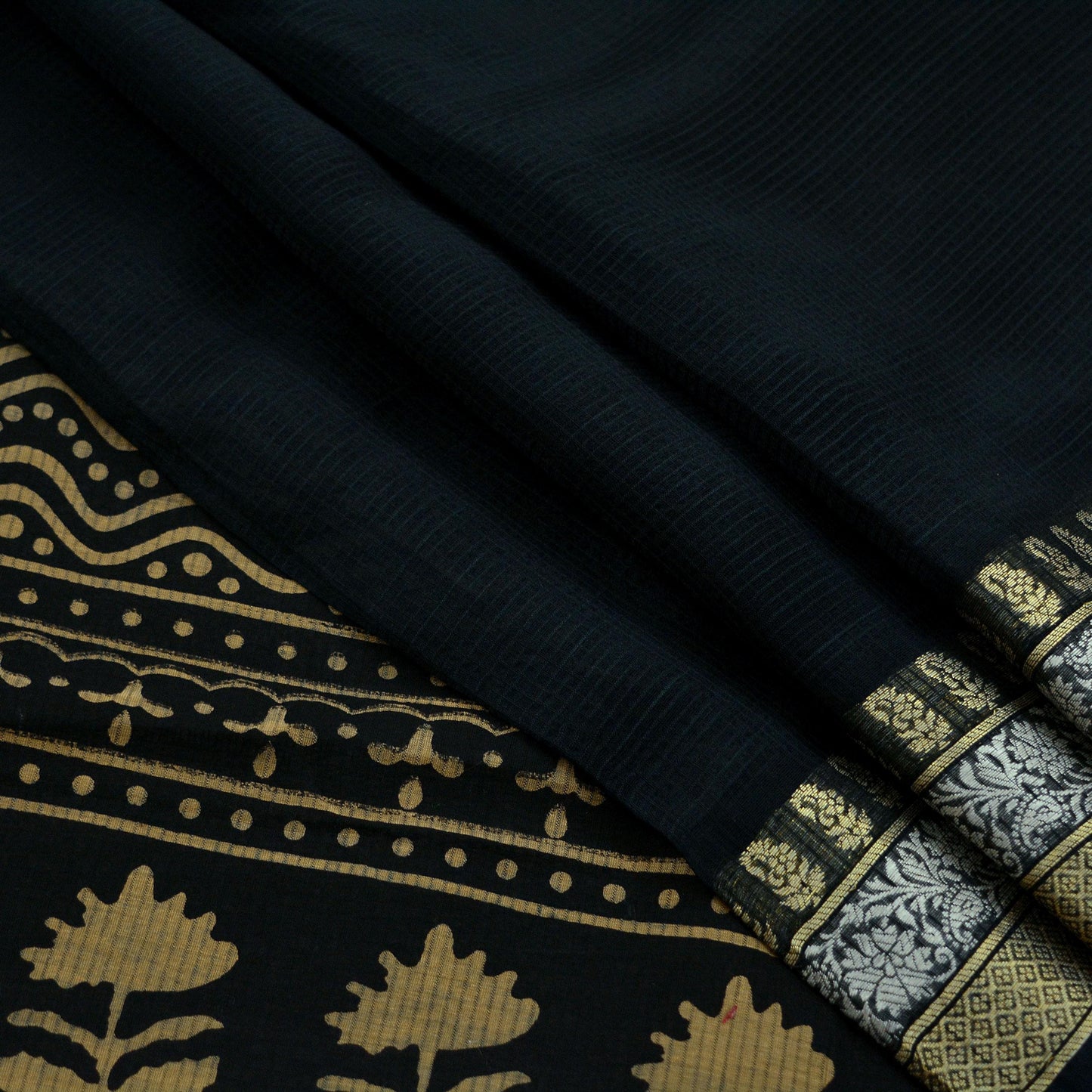 Indian Vintage Sari Black Pure chanderi Silk Block Printed Sarees Craft Fabric 5Yd Soft Zari Border Floral Dress making bollywood silk saree