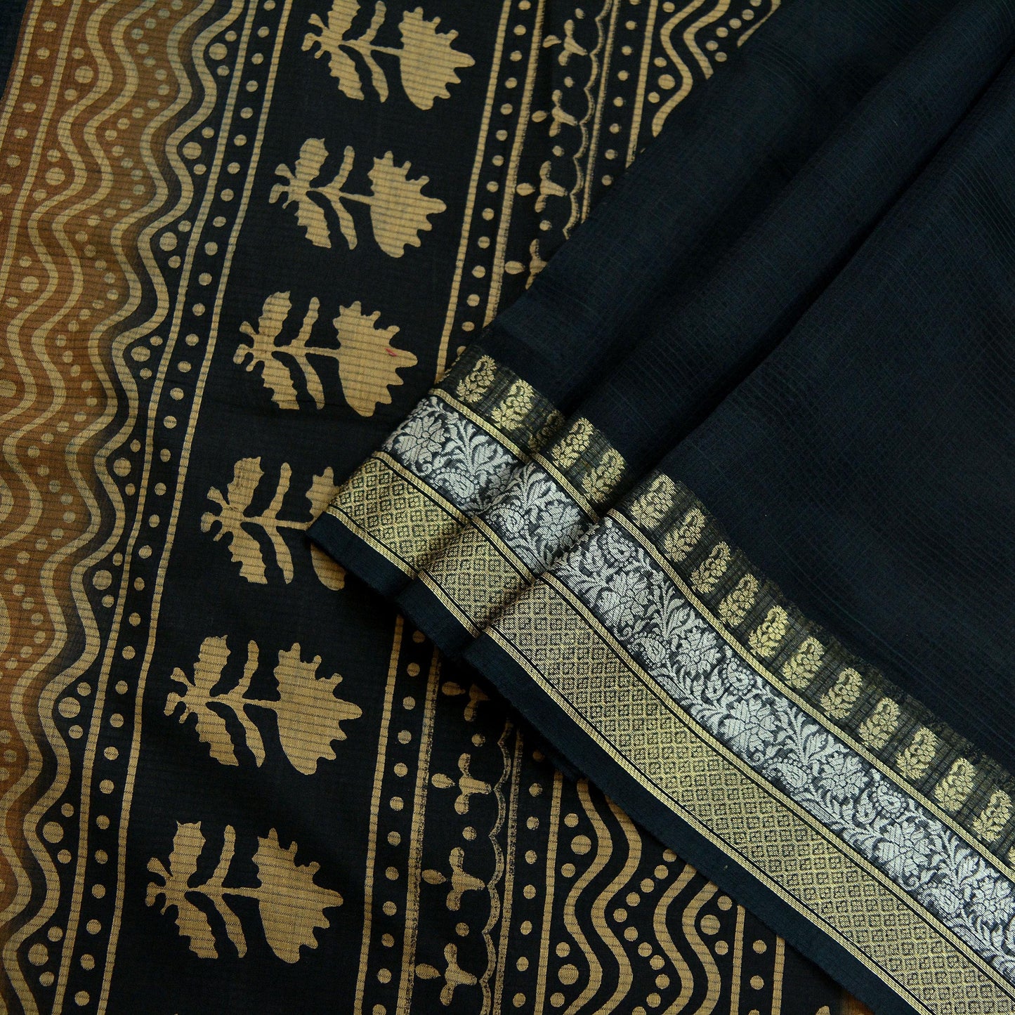 Indian Vintage Sari Black Pure chanderi Silk Block Printed Sarees Craft Fabric 5Yd Soft Zari Border Floral Dress making bollywood silk saree