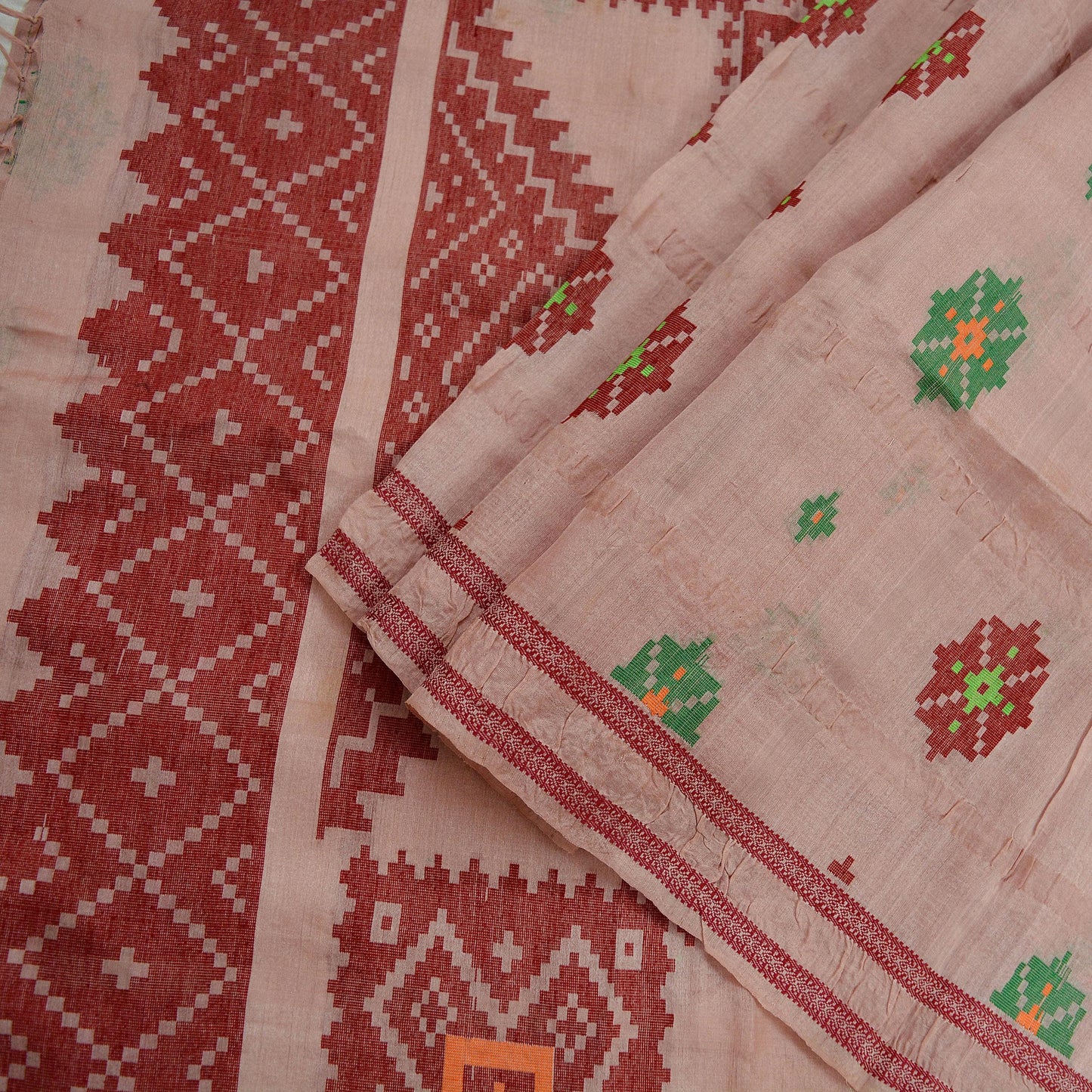 Indian Vintage Sari Peach 100% Pure Silk Hand Woven Sarees Craft Fabric 5Yd Ethnic Sewing Dress making Crafting Quilting Upcycle