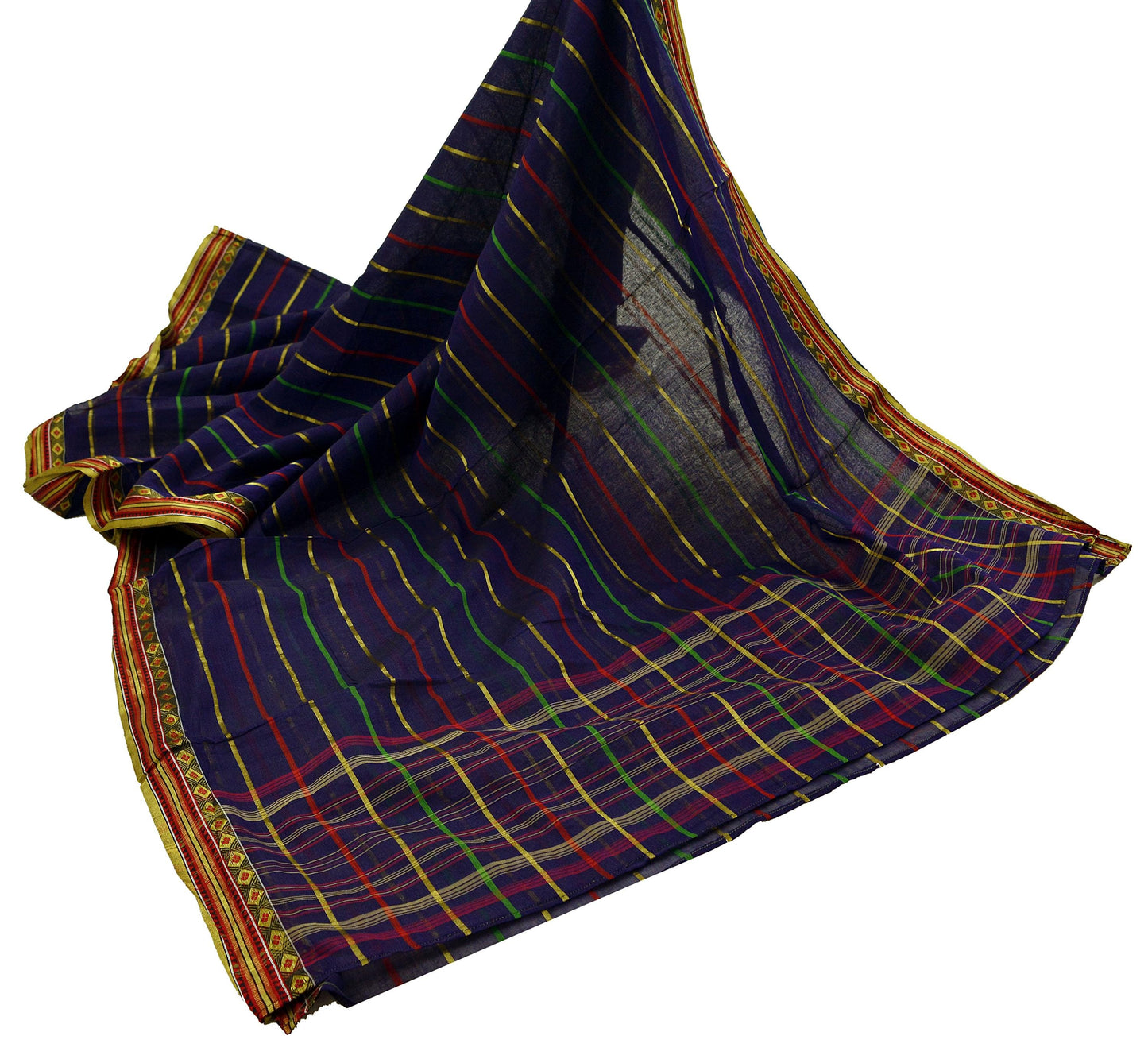 Indian Vintage Sari Blue Pure Cotton Hand Woven Sarees 5yd Craft Fabric Ethnic Soft Sewing Zari Dress making Quitting Crafting Upcycle