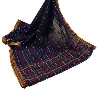 Indian Vintage Sari Blue Pure Cotton Hand Woven Sarees 5yd Craft Fabric Ethnic Soft Sewing Zari Dress making Quitting Crafting Upcycle