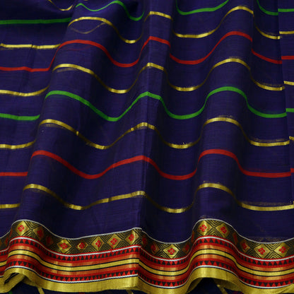 Indian Vintage Sari Blue Pure Cotton Hand Woven Sarees 5yd Craft Fabric Ethnic Soft Sewing Zari Dress making Quitting Crafting Upcycle