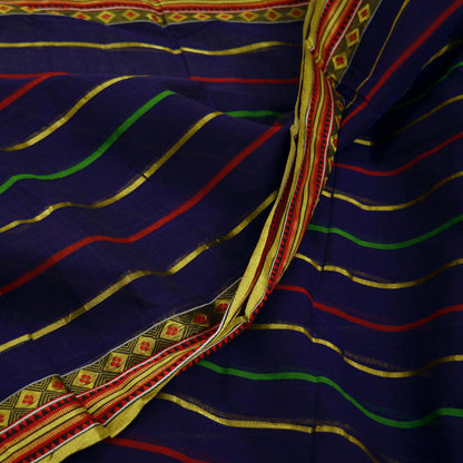Indian Vintage Sari Blue Pure Cotton Hand Woven Sarees 5yd Craft Fabric Ethnic Soft Sewing Zari Dress making Quitting Crafting Upcycle