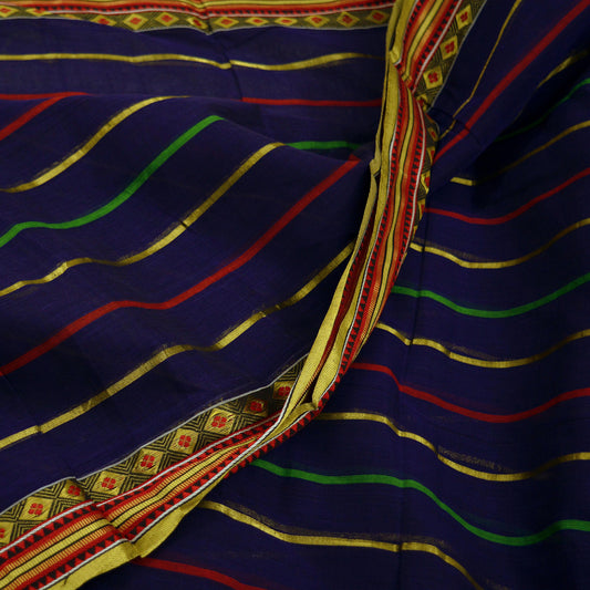 Indian Vintage Sari Blue Pure Cotton Hand Woven Sarees 5yd Craft Fabric Ethnic Soft Sewing Zari Dress making Quitting Crafting Upcycle