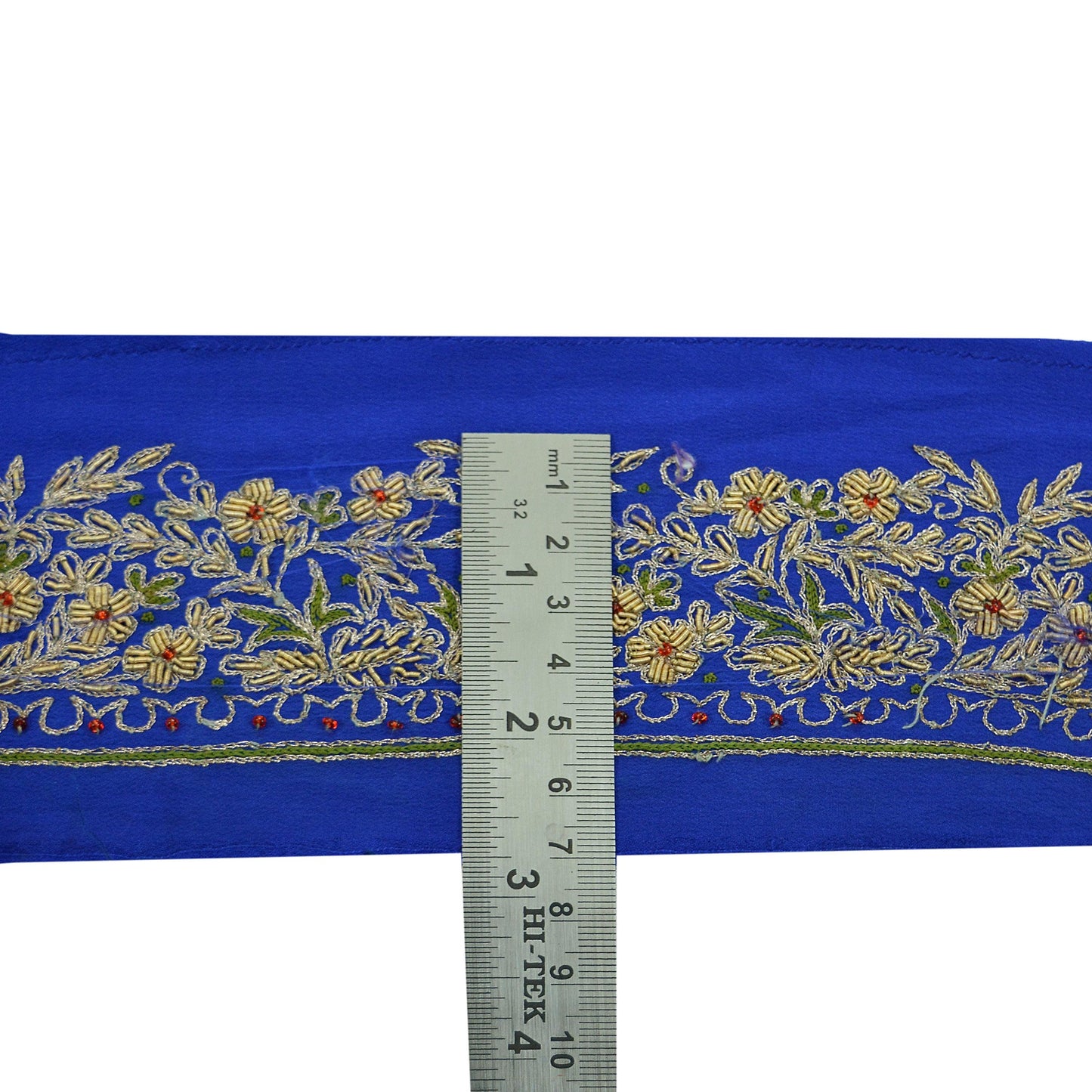 Indian Vintage Royal Blue Sari Border Hand Embroidered Indian Craft Trim Lace Sewing Saree Ribbon Pure Crepe Silk Zardozi/Dabka Zari