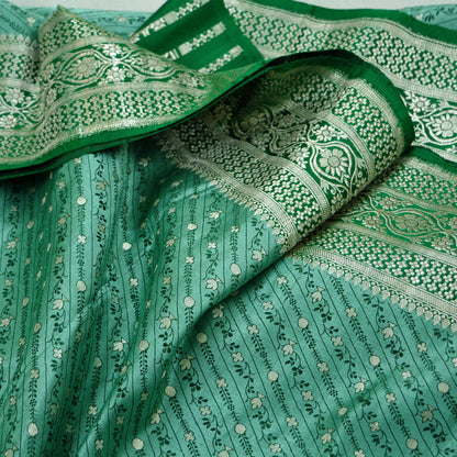 Indian Vintage Green Heavy Wedding Saree Pure Satin Silk Woven Banarasi Brocade Sari Craft Fabric Zari 5Yd Dress Making Crafting used