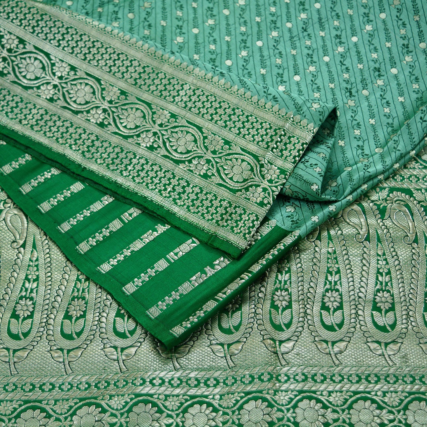 Indian Vintage Green Heavy Wedding Saree Pure Satin Silk Woven Banarasi Brocade Sari Craft Fabric Zari 5Yd Dress Making Crafting used