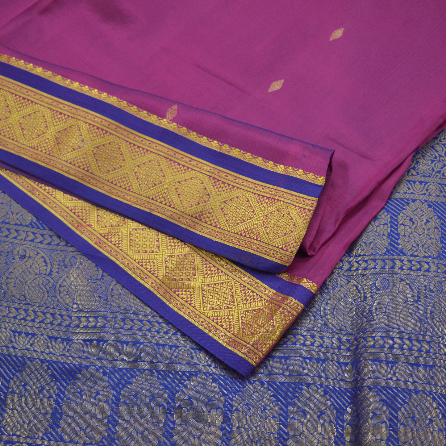 Vintage Sari Purple & Pink Hand Woven Kanjivaram Artificial Silk Sarees Zari 6Yd Floral Craft Fabric Dress making Crafting Quilting