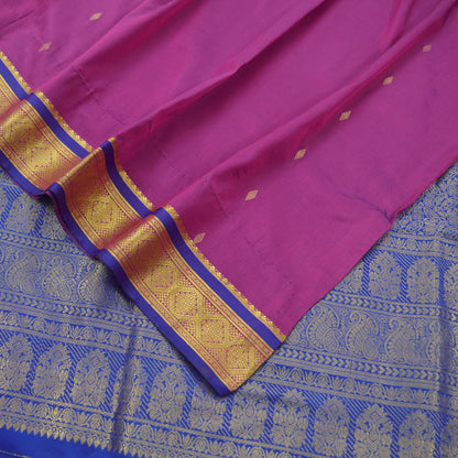 Vintage Sari Purple & Pink Hand Woven Kanjivaram Artificial Silk Sarees Zari 6Yd Floral Craft Fabric Dress making Crafting Quilting