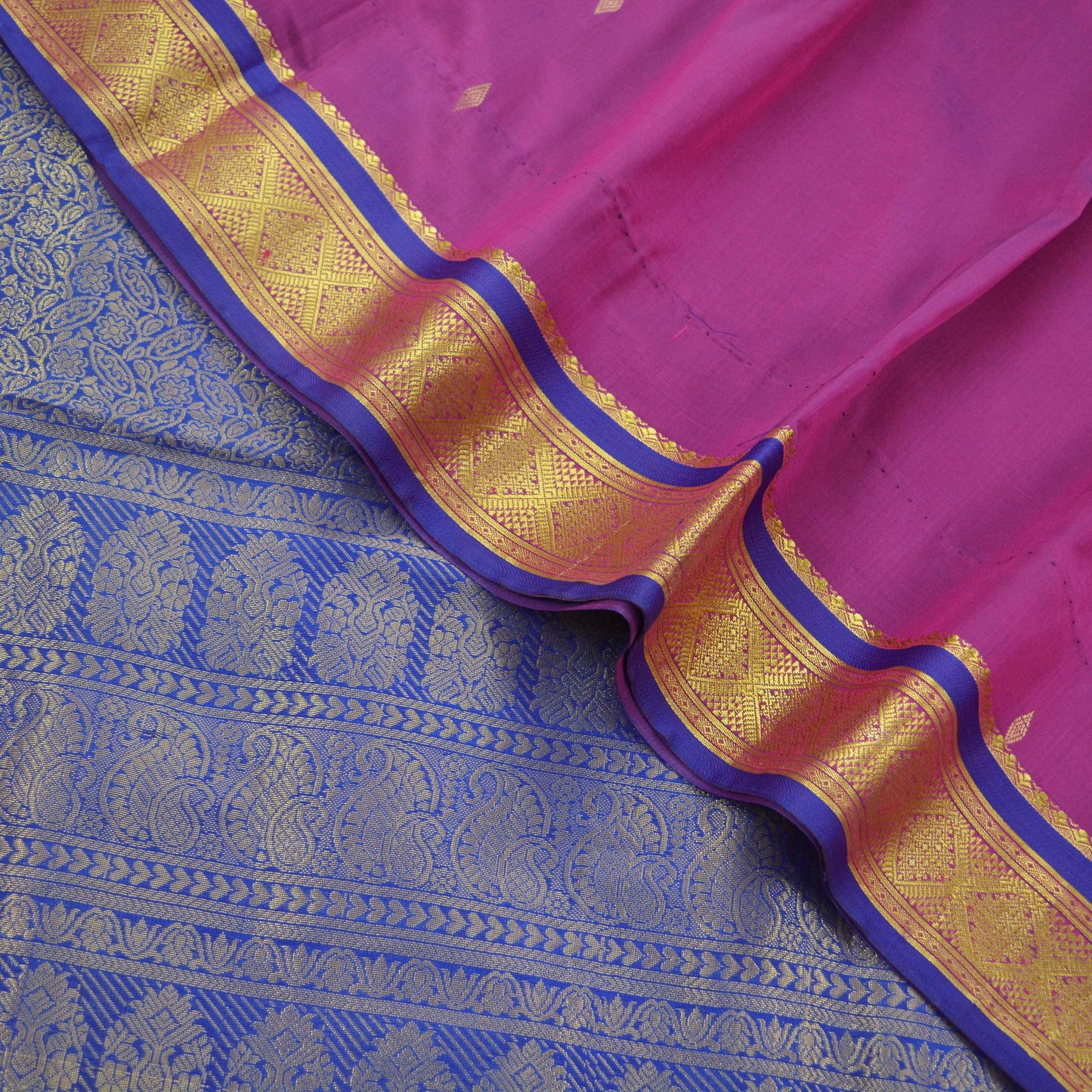 Vintage Sari Purple & Pink Hand Woven Kanjivaram Artificial Silk Sarees Zari 6Yd Floral Craft Fabric Dress making Crafting Quilting