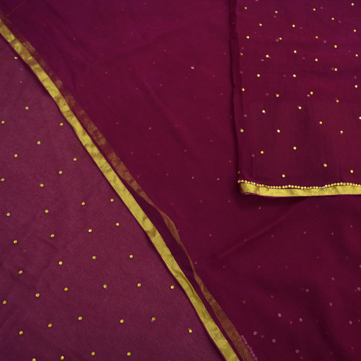 Indian Vintage Sari Maroon Blend Chiffon Woven Sarees Sari 5Yd Craft Fabric Dress Making Sewing Crafting Zari Border