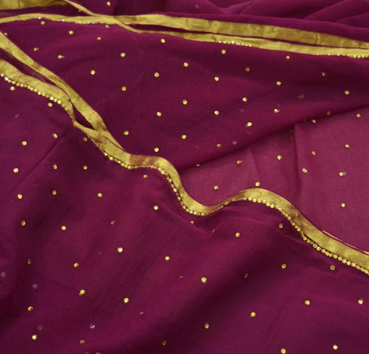 Indian Vintage Sari Maroon Blend Chiffon Woven Sarees Sari 5Yd Craft Fabric Dress Making Sewing Crafting Zari Border