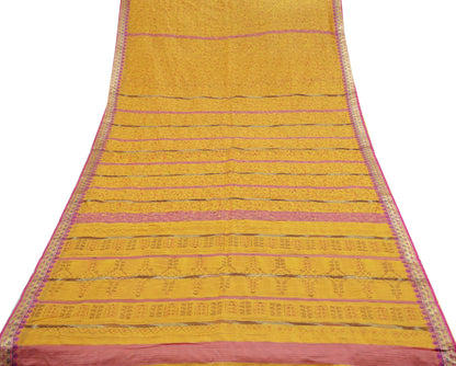 Indian Vintage Sari Yellow Mysore Silk Woven Painted Sarees Fabric 5Yd Ethnic Dress Making Crafting Upcycle Quilting Zari Border