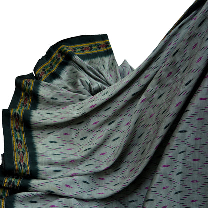 Indian Vintage Sari Gray & Black Hand Woven Pochampally Sarees Pure Silk Craft Fabric 5Yard Ethnic Zari Border Dress making Crafting