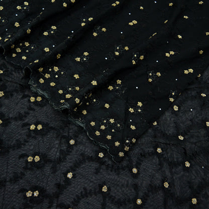 Indian Vintage Sari Black Net/Mesh Hand Embroidered Sarees Craft Fabric 5Yd Sewing Soft Sequins Zardozi/Dabka,Zari With Blouse