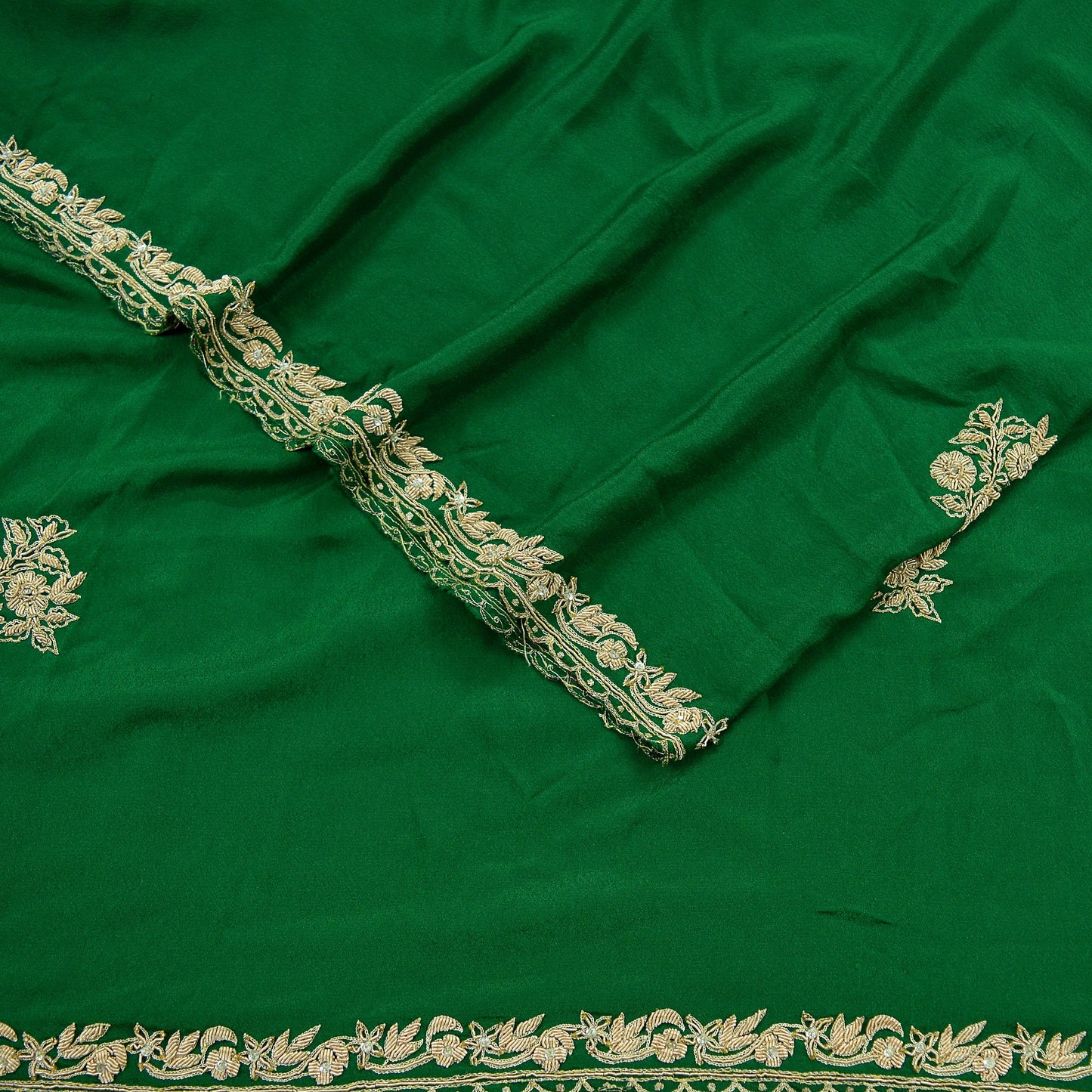 Indian Vintage Green Dupatta Long Stole Crepe Embroidered Indian Scarves Veil Scarf Wrap Hippie Boho Zardozi/ Dabka