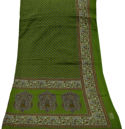 Indian Vintage Dupatta Green Long Stole Block Print Pure Cotton Indian Scarves Scarf Veil Wrap Boho Soft Floral Design