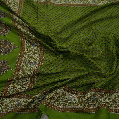 Indian Vintage Dupatta Green Long Stole Block Print Pure Cotton Indian Scarves Scarf Veil Wrap Boho Soft Floral Design