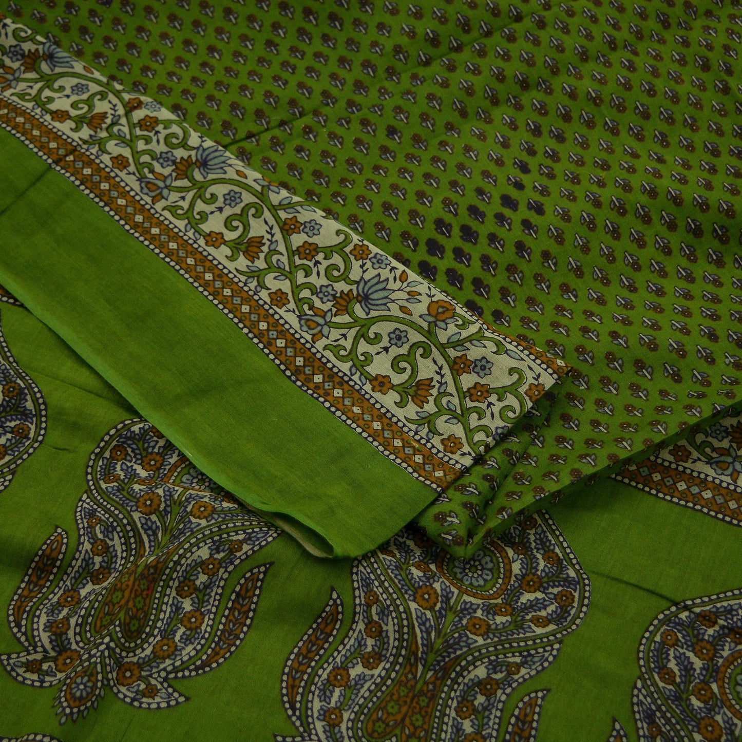 Indian Vintage Dupatta Green Long Stole Block Print Pure Cotton Indian Scarves Scarf Veil Wrap Boho Soft Floral Design