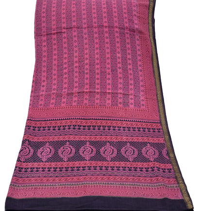 Indian Pink Vintage Dupatta Long Stole Block Print 100% Pure Cotton Scarf Veil Soft Paisley Floral Zari