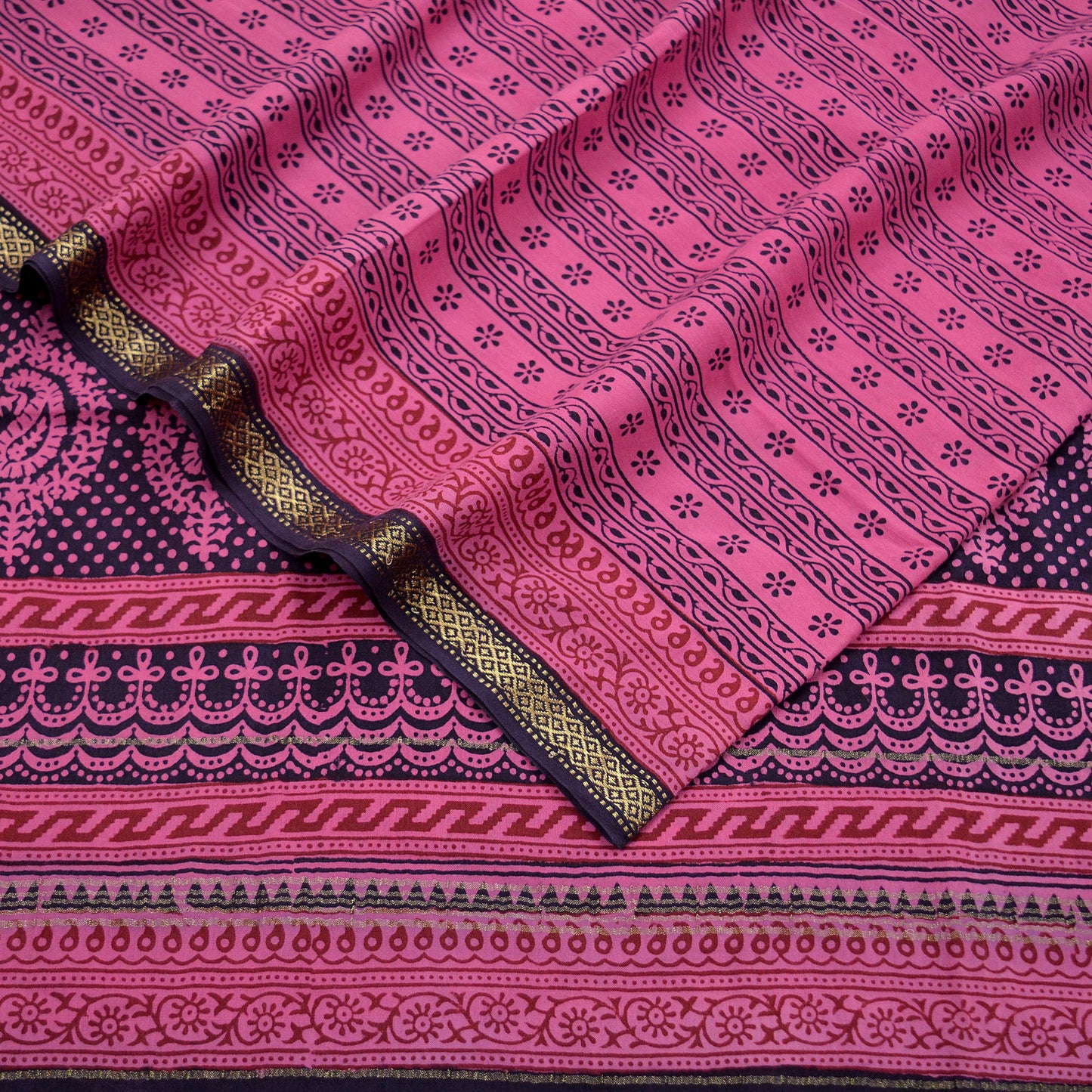 Indian Pink Vintage Dupatta Long Stole Block Print 100% Pure Cotton Scarf Veil Soft Paisley Floral Zari