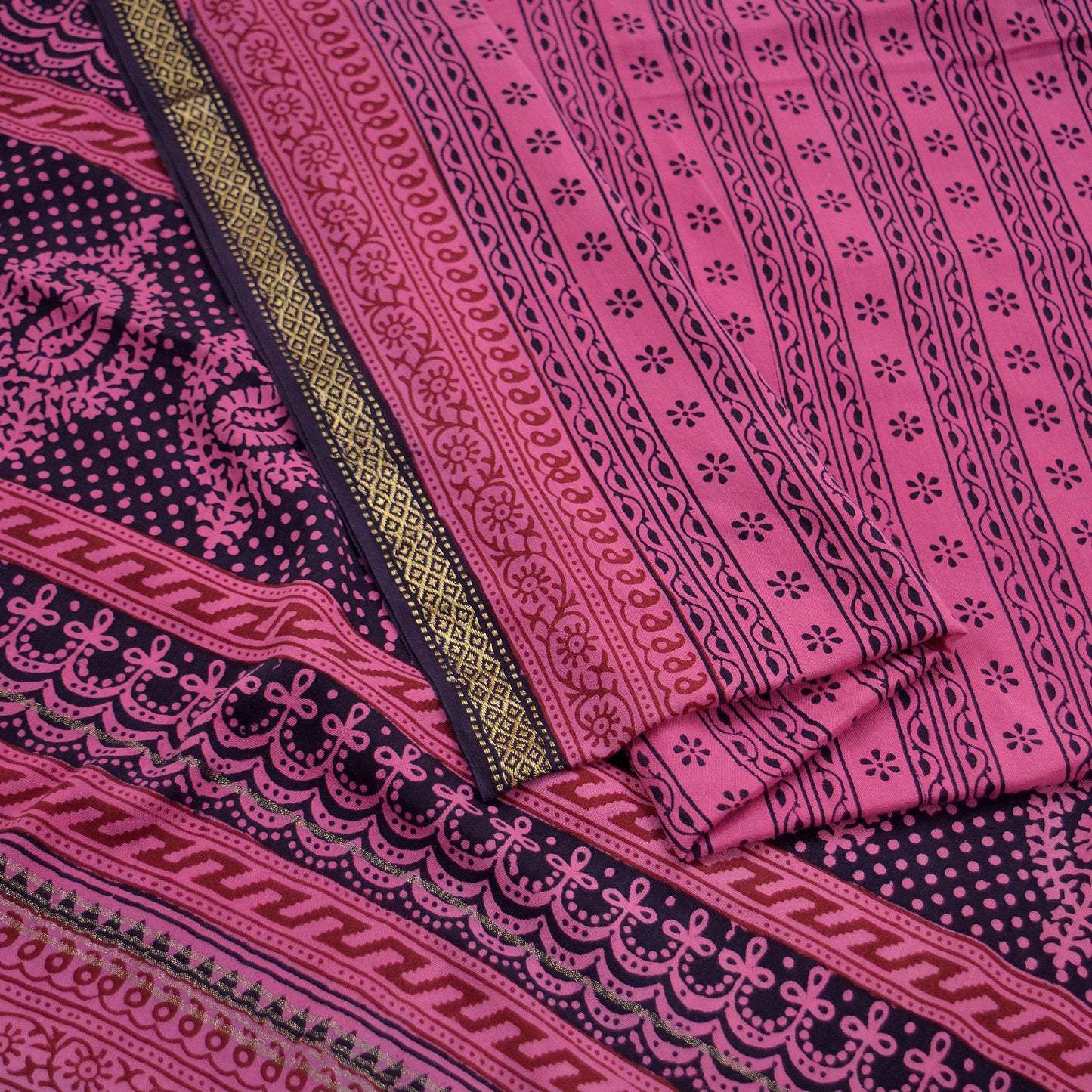 Indian Pink Vintage Dupatta Long Stole Block Print 100% Pure Cotton Scarf Veil Soft Paisley Floral Zari