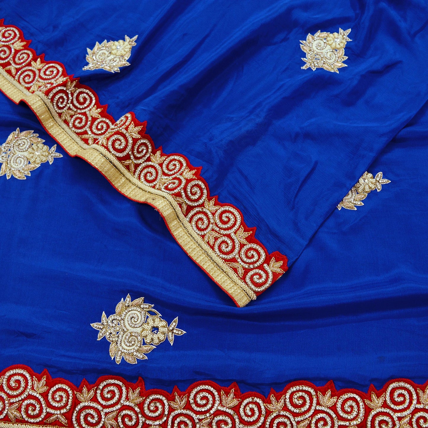 Indian Vintage Heavy Saree Royal Blue Self Woven Pure Silk Sari Fabric 5Yd Craft Fabric Ethnic Zari Border Wedding sarees Dress making