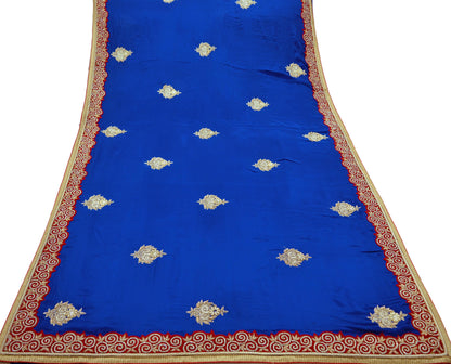 Indian Vintage Heavy Saree Royal Blue Self Woven Pure Silk Sari Fabric 5Yd Craft Fabric Ethnic Zari Border Wedding sarees Dress making