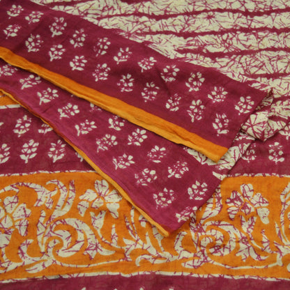 Indian Vintage Sari Pink & Beige Printed Saree 100% Pure Cotton 5Yd Craft Fabric Soft Sewing Sarong Wrap Floral Quilting Dress designing