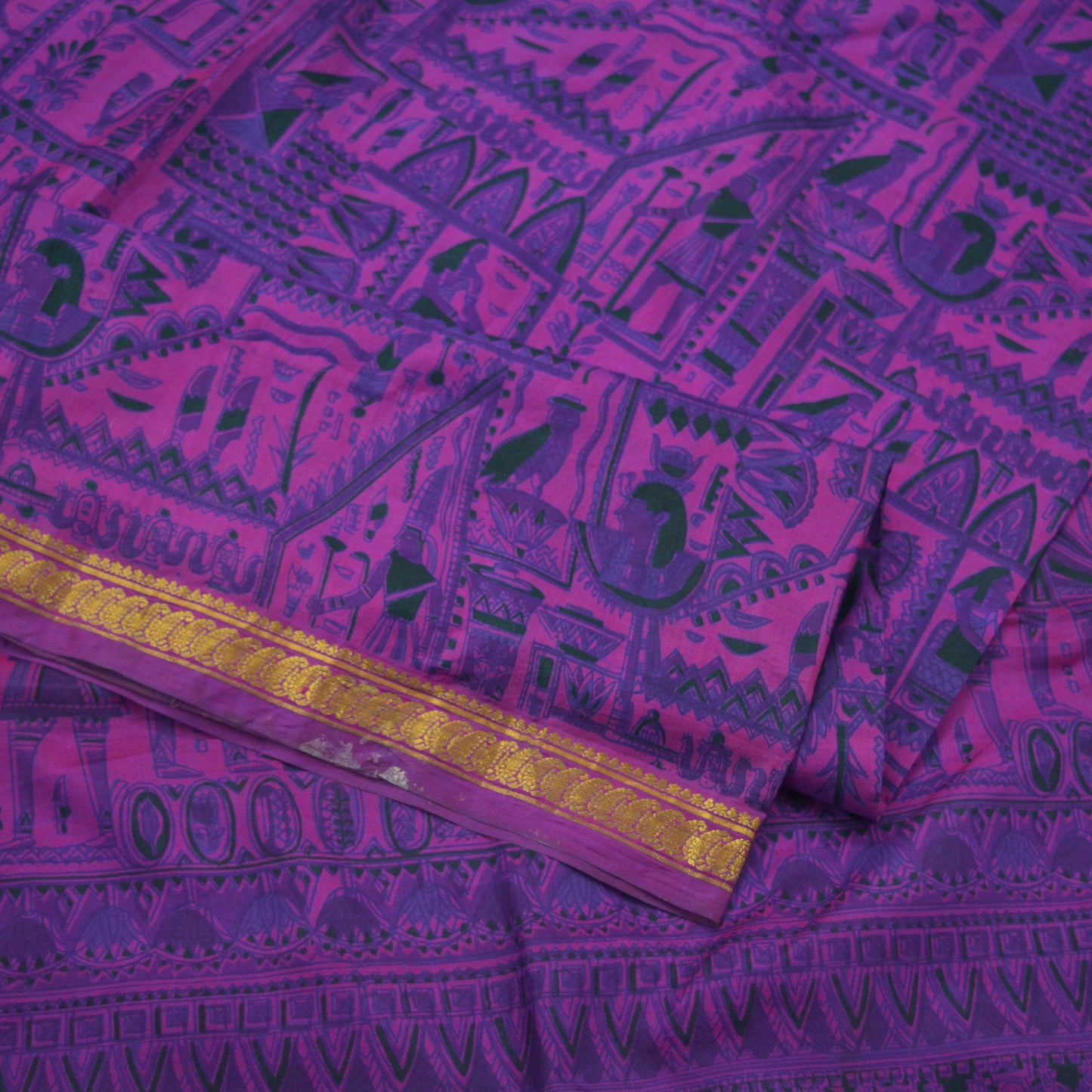 Indian Vintage Purple Saree Pure Silk Woven Printed Sari Craft Fabric 5yd Sewing Dress Making Zari Border Crafting Quilting Upcycle