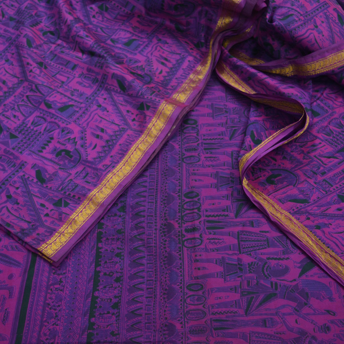 Indian Vintage Purple Saree Pure Silk Woven Printed Sari Craft Fabric 5yd Sewing Dress Making Zari Border Crafting Quilting Upcycle