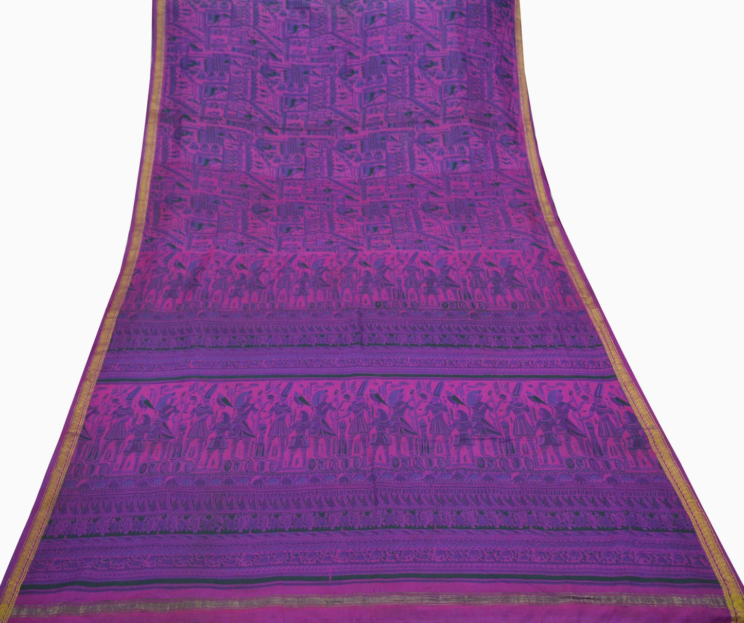 Indian Vintage Purple Saree Pure Silk Woven Printed Sari Craft Fabric 5yd Sewing Dress Making Zari Border Crafting Quilting Upcycle