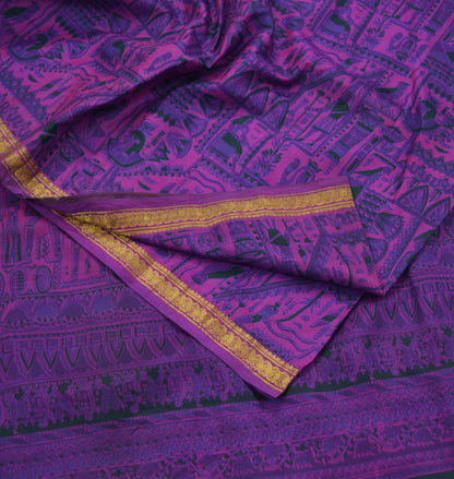 Indian Vintage Purple Saree Pure Silk Woven Printed Sari Craft Fabric 5yd Sewing Dress Making Zari Border Crafting Quilting Upcycle