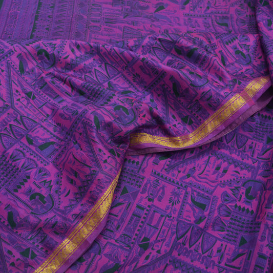 Indian Vintage Purple Saree Pure Silk Woven Printed Sari Craft Fabric 5yd Sewing Dress Making Zari Border Crafting Quilting Upcycle