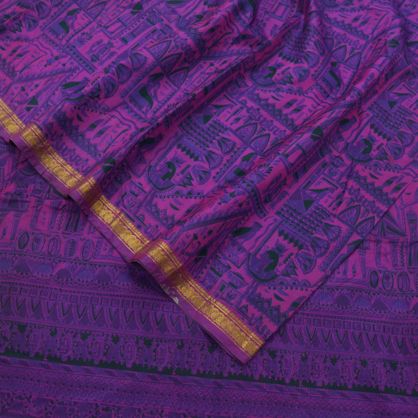 Indian Vintage Purple Saree Pure Silk Woven Printed Sari Craft Fabric 5yd Sewing Dress Making Zari Border Crafting Quilting Upcycle