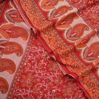 Indian Vintage Sari Red Pure Cotton Hand Block Printed Sarees 5Yd Craft Fabric Soft Sewing Sarong Dress Making Quilting Crafting