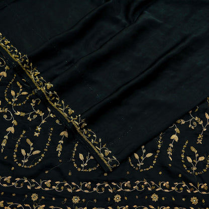 Indian Vintage Heavy Black Sarees 100% Pure Satin Silk Hand Embroidered Sari Craft Fabric 6Yd Sewing Soft Zardozi/Dabka