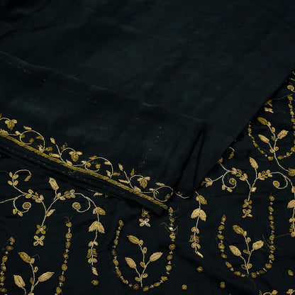 Indian Vintage Heavy Black Sarees 100% Pure Satin Silk Hand Embroidered Sari Craft Fabric 6Yd Sewing Soft Zardozi/Dabka