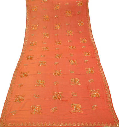 Indian Vintage Orange Dupatta Pure Georgette silk Long Stole Hand Embroidered Scarves Stole Veil Wrap Sequins