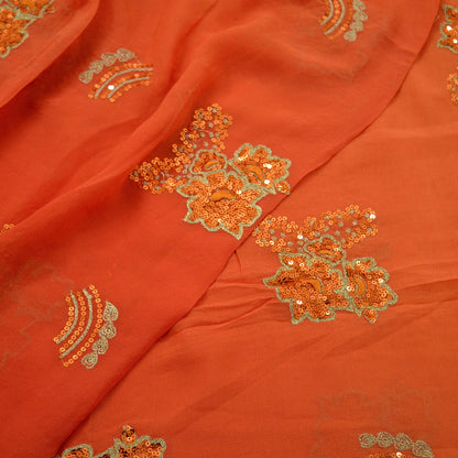 Indian Vintage Orange Dupatta Pure Georgette silk Long Stole Hand Embroidered Scarves Stole Veil Wrap Sequins