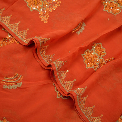 Indian Vintage Orange Dupatta Pure Georgette silk Long Stole Hand Embroidered Scarves Stole Veil Wrap Sequins